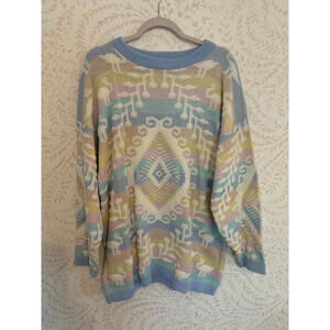 80's Vintage Pastel Geometric Lurex Rainbow Knit Sweater